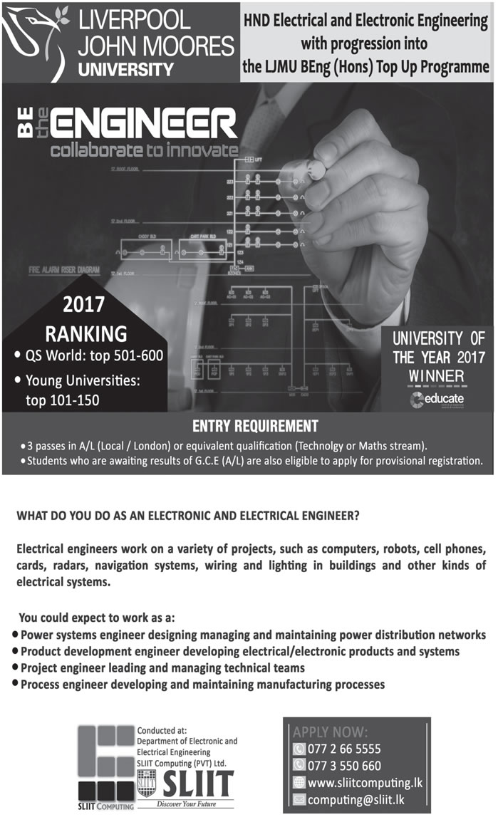 HND Electrical & Electronic Engineering with Progression into the LIMU BEng (Hons) top up Programme - Sri Lanka Institute of Information Technology